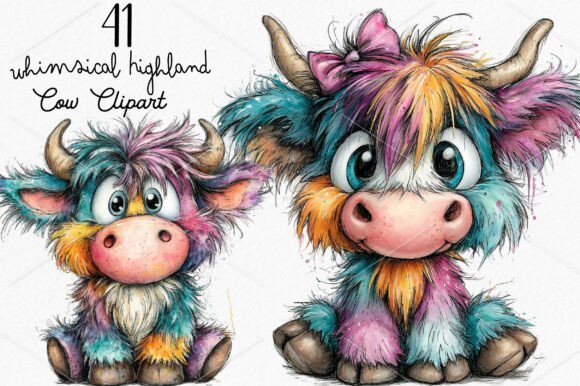 Download Whimsical Highland Cow Clipart Bundle - Cow Collection