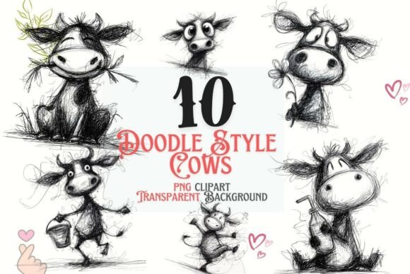 Download Doodle Cow PNG Bundle for Sublimation - Cow Collection