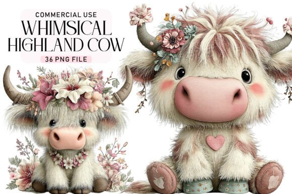 Download Summer Whimsical Highland Cow Clipart - Cow Collection