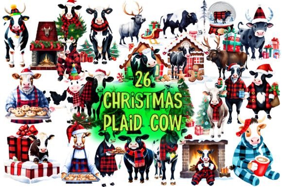 Download Christmas Plaid Cow Clipart Bundle - Cow Collection