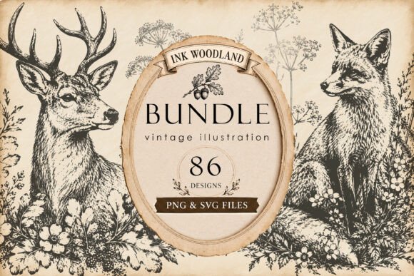 Download Woodland Ink Illustration Bundle - Woodland Collection